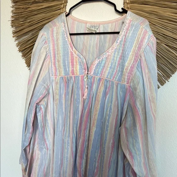 Pink and Blue Striped Pajama Set with V-Neck - Picture 9 of 11
